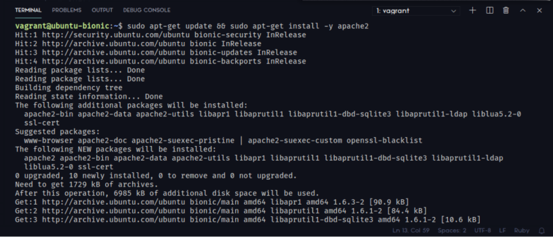 update and install apache2