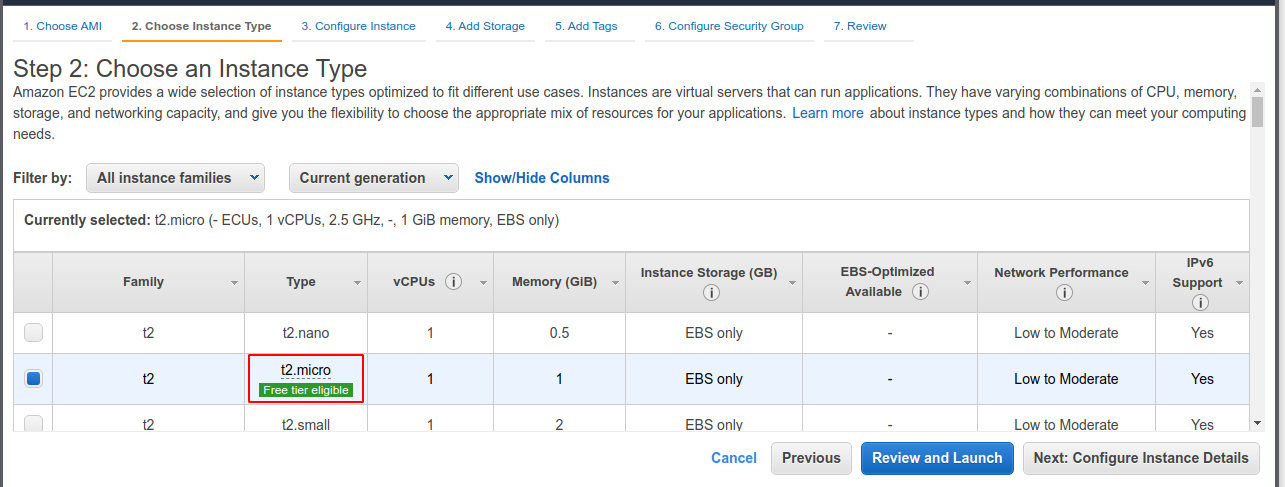 choose instance type