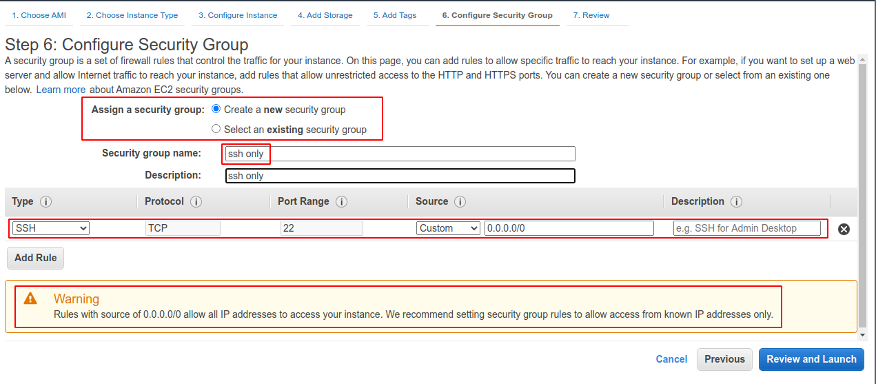 configure security group